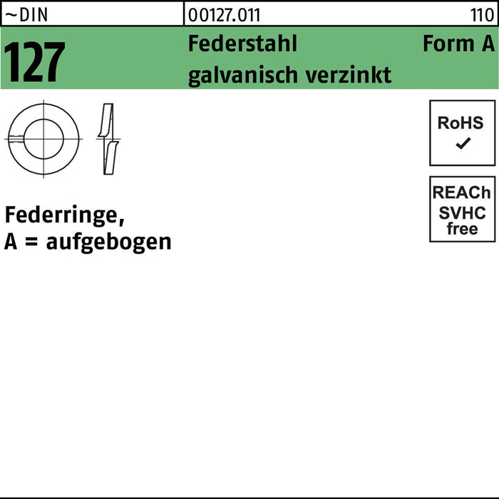 Federring DIN 127 A 3,5 Federstahl galv.verz. 100 Stück