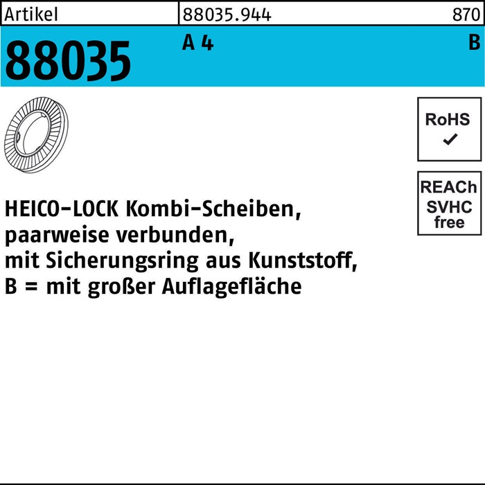 Kombischeibe R 88035 HKB-12S A 4 100 Stück HEICO