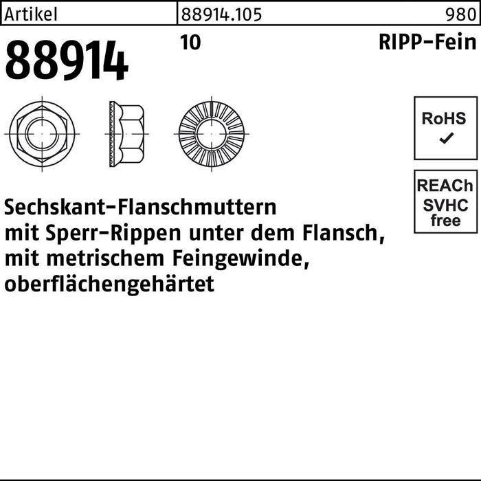 Sechskantflanschmutter R 88914 Sperr-Ripp M14x 1,5 10 100 Stück