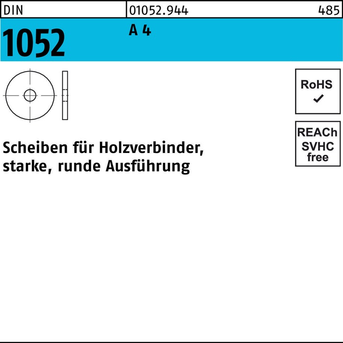Unterlegscheibe DIN 1052 rund 14x 58x 6 A 4 25 Stück