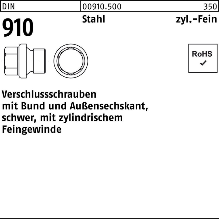 Verschlußschraube DIN 910 m.Bund/Außen-6-kant M 48 x 2 Stahl 5 Stück
