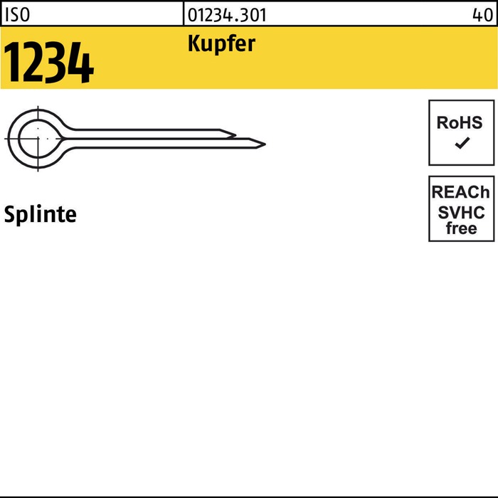 Splinte ISO 1234 3,2x 36 Kupfer 100 Stück