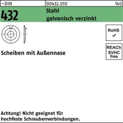 Scheibe DIN 432m.Außennase 17 Stahl galv.verz. 50 Stück