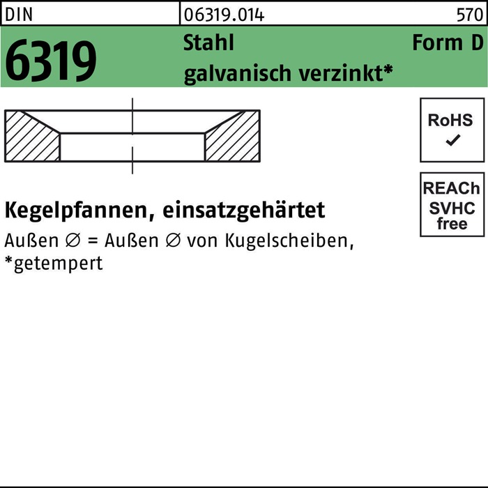 Kegelpfanne DIN 6319 FormD D 19x30x 6,2 Stahl galv.verz. 25 Stück