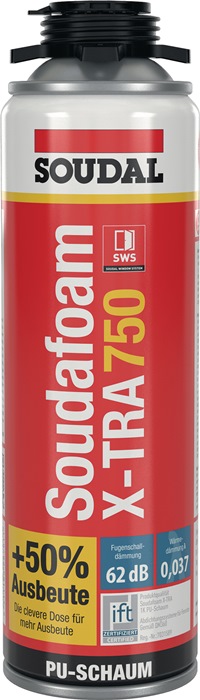 1K-Pistolenschaum SOUDAFOAM X-TRA 750 500 ml B2 grau o.Einw.-Handsch.Dose SOUDAL