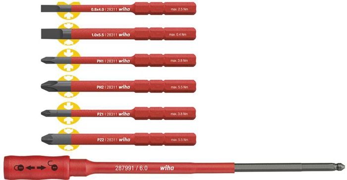 Wechselklingensatz slimBit Pk.7-tlg.Torque/Schlitz/Phillips/Pozidriv WIHA