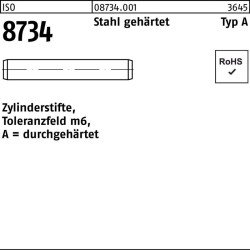 Zylinderstift ISO 8734 8 m6x 90 Stahl gehärtet Toleranz m6 100 Stück
