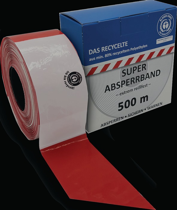 Absperrband L.500m B.80mm rot/weiß geblockt,recycelt 500m/Karton KELMAPLAST