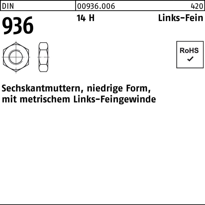 Sechskantmutter DIN 936 links M20x 1,5 -LH 14 H 50 Stück