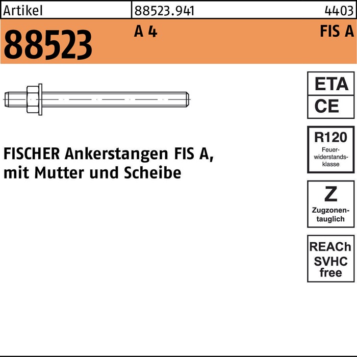 Ankerstange R 88523 FIS A M10x130 A 4 10 Stück FISCHER