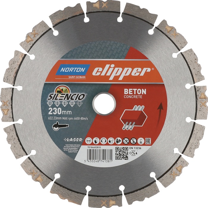 Diamanttrennscheibe Pro Beton Silencio D.230mm Bohr.22,23mm Seg.-B.2,6mm