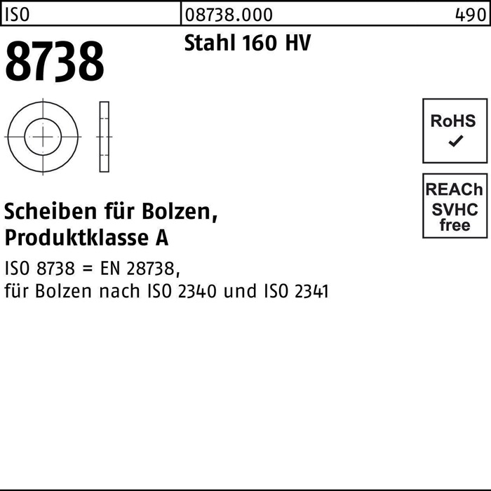 Unterlegscheibe ISO 8738 f.Bolzen 14 Stahl 160 HV 500 Stück
