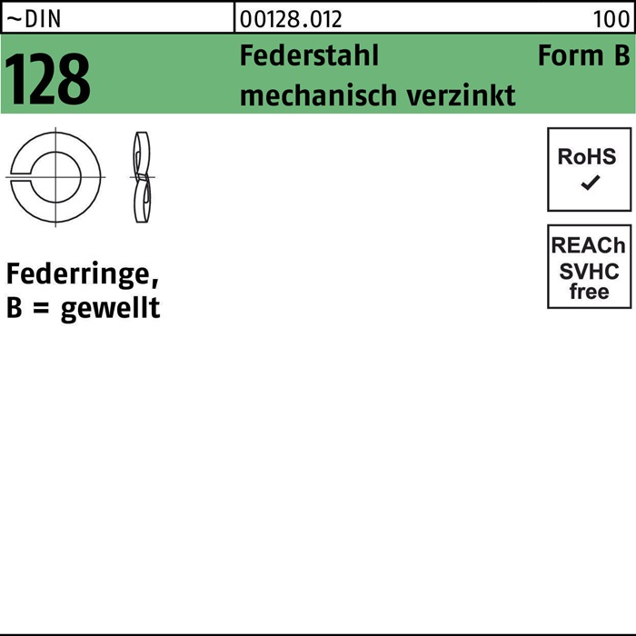 Federring DIN 128 B 8 Federstahl mech.verz. 1000 Stück