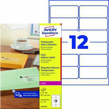 Avery Zweckform Adressetikett L4772-25 transparent 300 St./Pack.