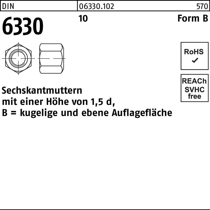 Sechskantmutter DIN 6330 FormB BM 6 SW 10 10 50 Stück