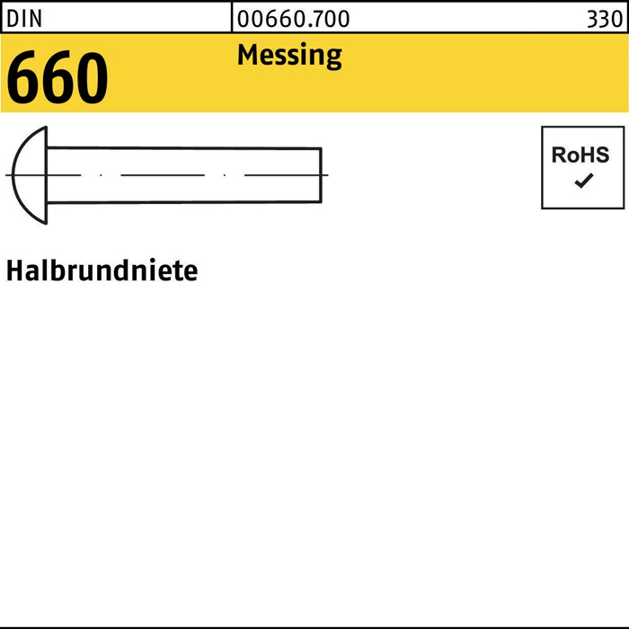 Halbrundniete DIN 660 2x 8 Messing 1000 Stück