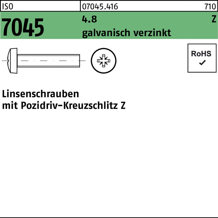 Flachkopfschraube ISO 7045 PZ M4x20-Z 4.8 galv.verz. 2000St.