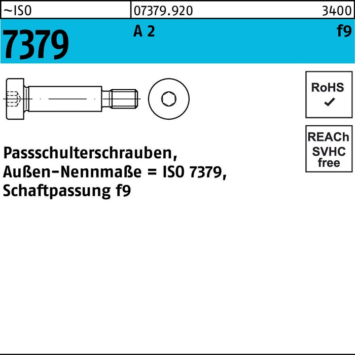 Paßschulterschraube ISO 7379 8 f9 M6x 25 A 2 50 Stück