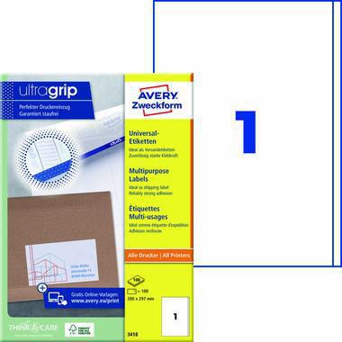 Avery Zweckform Etikett 3418 200x297mm ws 100 St/Pack.