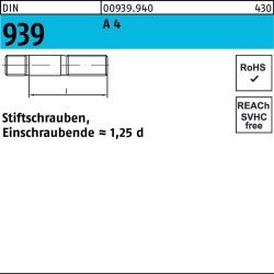 Stiftschraube DIN 939 M 20 x 65 A 4 Einschraubende=1,25d 10 Stück
