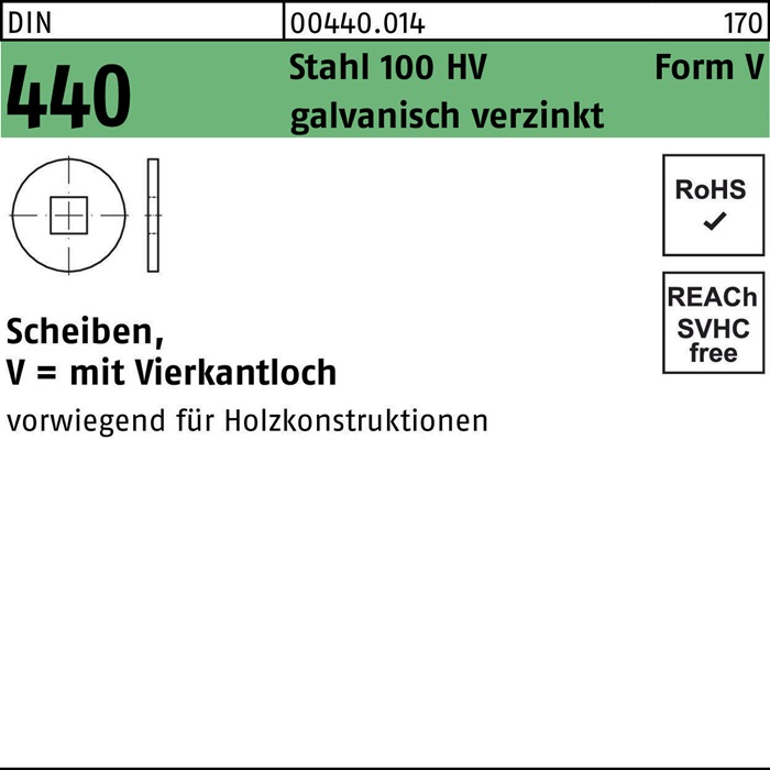 Scheibe DIN 440 V 6,6x 22x2 Stahl 100 HV galv.verz. 100St.