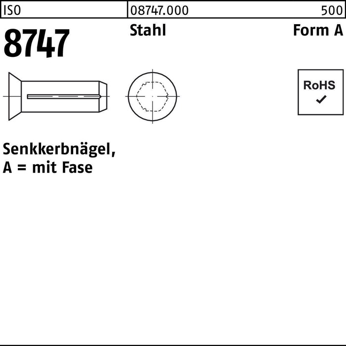 Senkkerbnagel ISO 8747 Fase 2x 8 Stahl 500 Stück