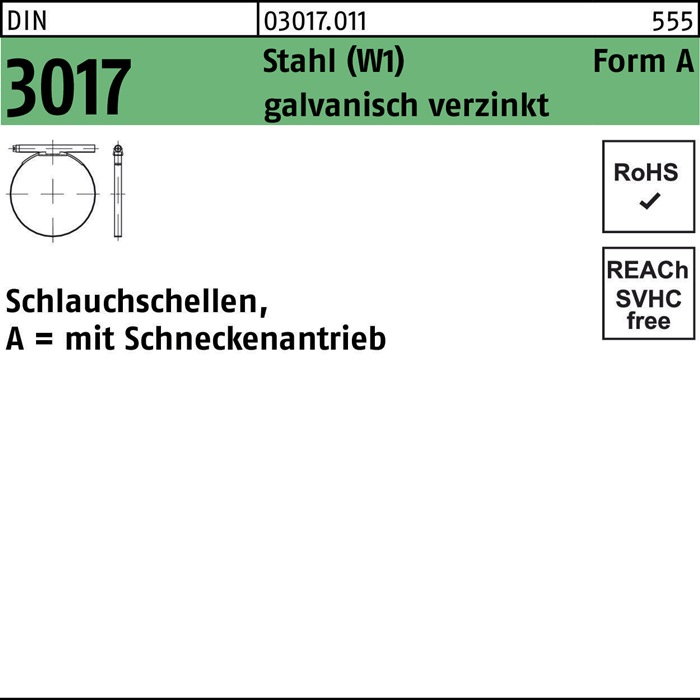 Schlauchschelle DIN 3017 W1 FormA 10- 16/9 C7 Stahl galv.verz. 100St.