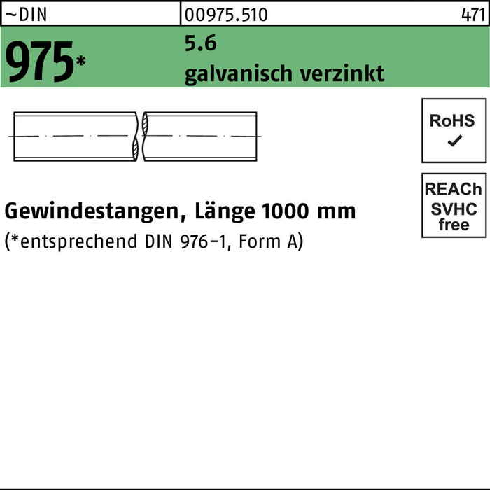 Gewindestange DIN 975 M12x 1000mm 5.6 galv.verz. 1 Stück
