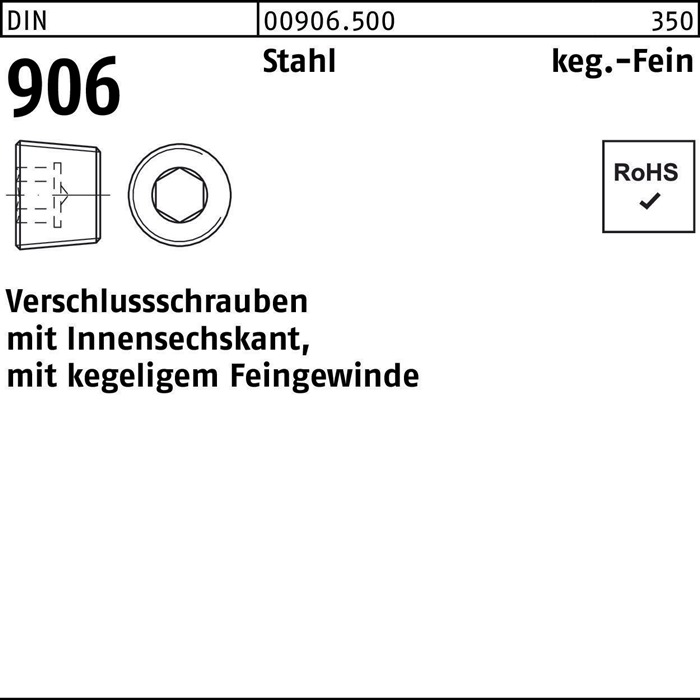 Verschlußschraube DIN 906 Innen-6kt M22x 1,5 Stahl 25 Stück