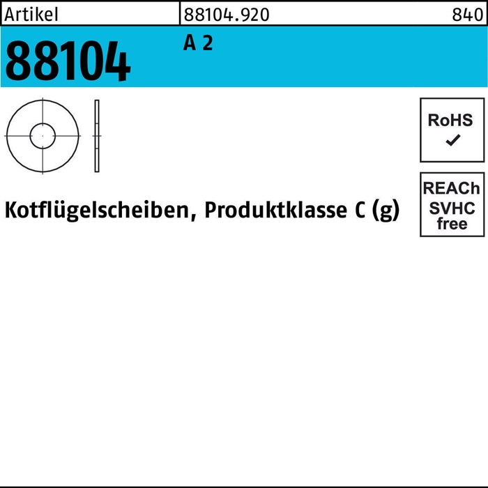 Kotflügelscheibe R 88104 6,4x20x1,5 A 2 100 Stück