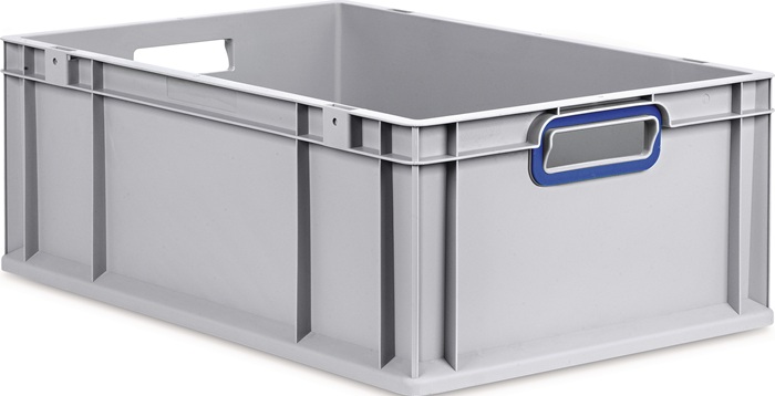 Transportstapelbehälter L600xB400xH220mm grau PP offener Griff blau