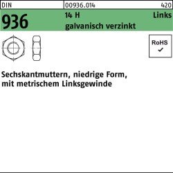 Sechskantmutter DIN 936 links M20 -LH 14 H galv.verz. 50 Stück