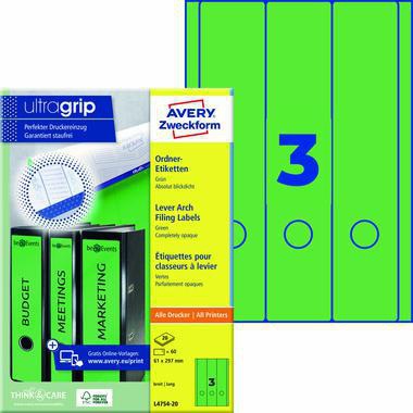 Avery Zweckform Ordneretikett L4754-20 lang/breit gn 60 St./Pack.