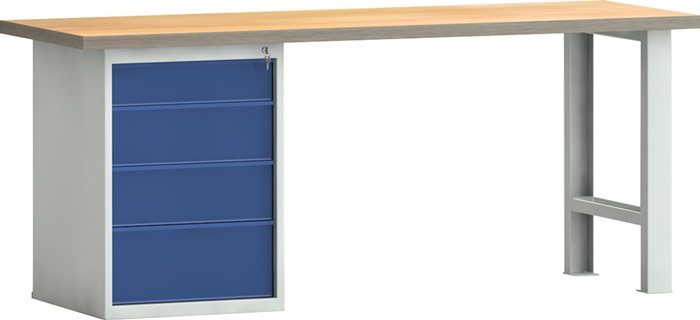 Werkbank PW 700 B2000xT700xH840mm Buche Multiplex lichtgrau/blau 4 Schubl.