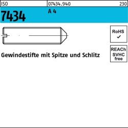 Gewindestift ISO 7434 Spitze/Schlitz M6x 12 A 4 25 Stück