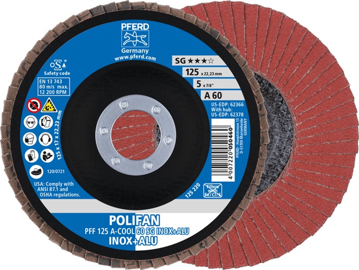 Fächerscheibe POLIFAN A-COOL SG INOX+ALU D.125mm K.60 fl.INOX/Aluminium NK