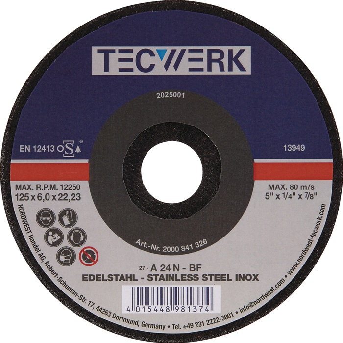 Schruppscheibe INOX D125xS6mm gekr.INOX Bohr.22,23mm TECWERK