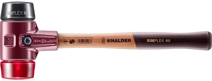 Schonhammer SIMPLEX L.405mm Kopf-Ø 60mm mittelh./hart HO Gum.schw./Plastik rot