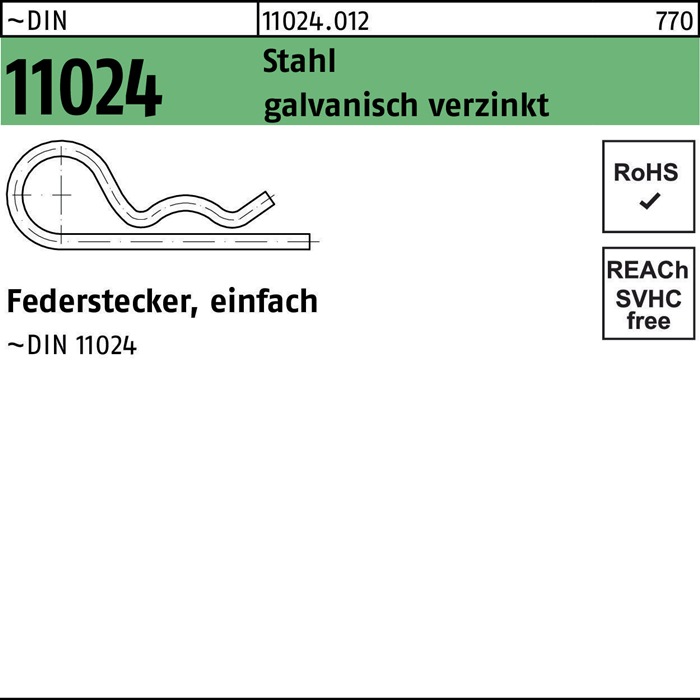 Federstecker DIN 11024 DrahtD. 7 Stahl einfach gal Zn 25 Stück