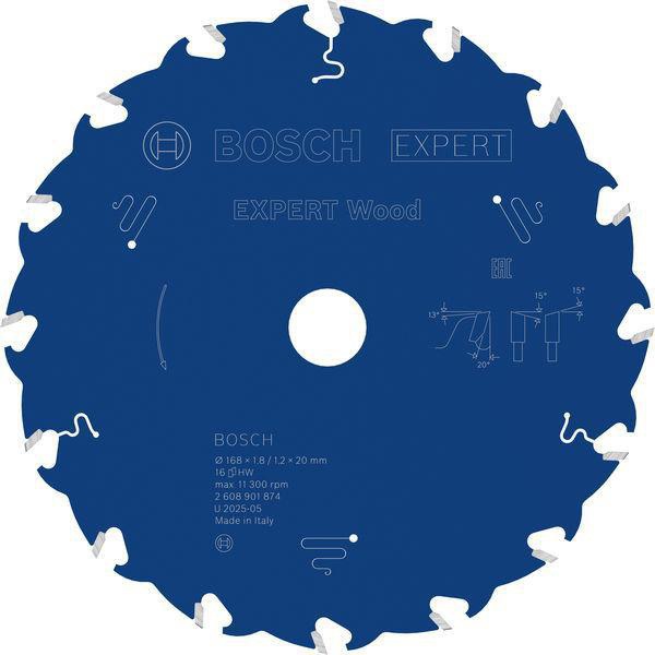 Kreissägeblatt EXPERT for Wood AD 168mm Z.16 WZ Bohr.20mm Schnitt-B.1,8mm BOSCH