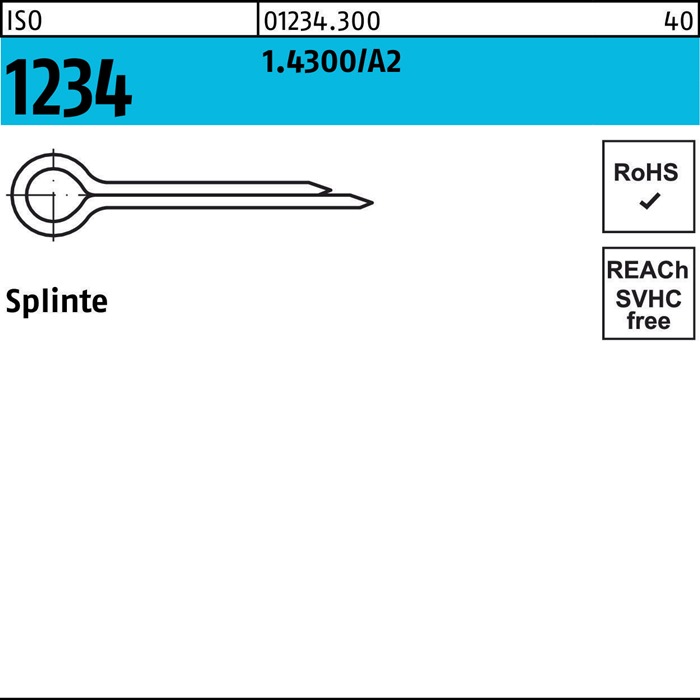 Splinte ISO 1234 2,5x 12 1.4300/A2 500 Stück