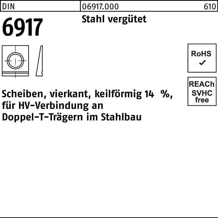 Unterlegscheibe DIN 6917 ÜH vierkant keilförmig 17 Stahl C45 1 Stück