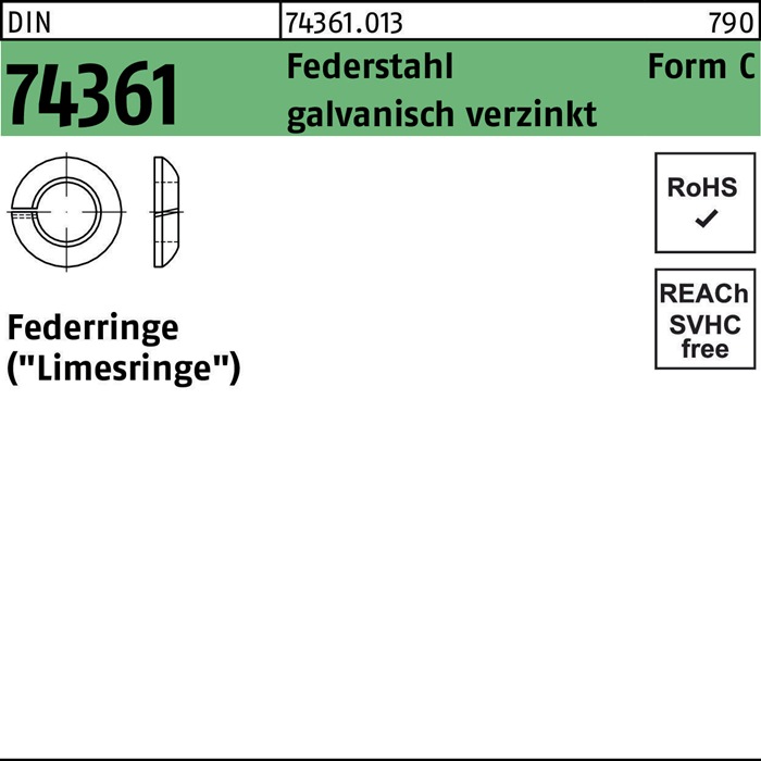 Federring DIN 74361 C 16,5 Federstahl galv.verz. 100 Stück