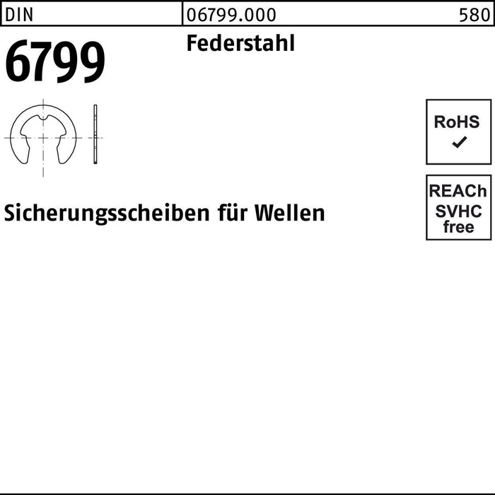 Sicherungsscheibe DIN 6799 f.Wellen 8 Federstahl 2000 Stück