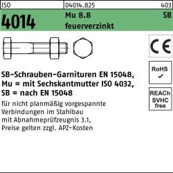 Sechskantschraube ISO 4014 Schaft/Mutter M16x 75 8.8 feuerverz. SB 25St.