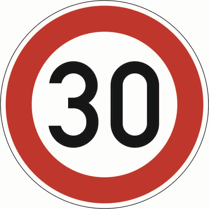 Verkehrszeichen VZ 274-30 Höchstgeschwindigkeit 30 km/h D.600 mmx2mm Ronde RA2