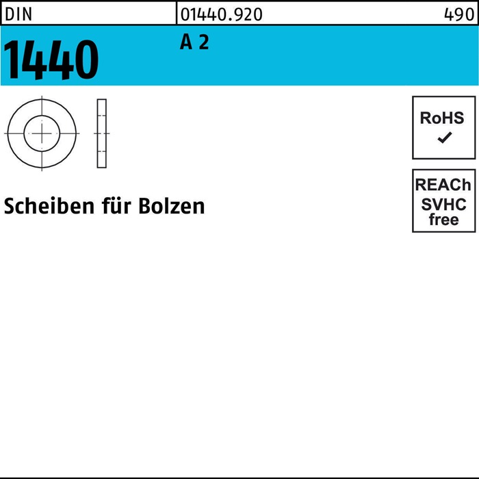 Scheibe DIN 1440 f.Bolzen 16x 28x 3 A 2 100 Stück