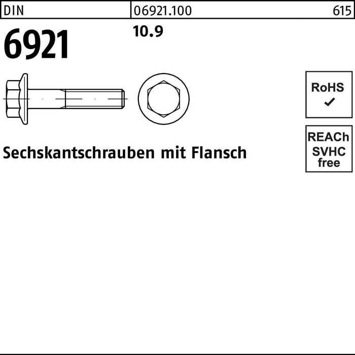 Sechskantschraube DIN 6921 Flansch M8x 25 10.9 200 Stück