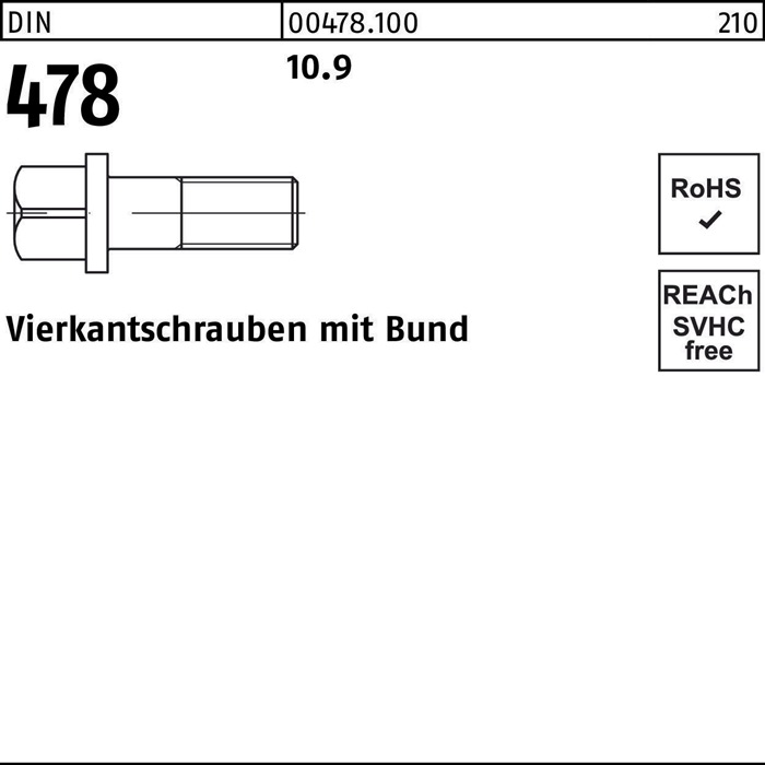 Vierkantschraube DIN 478 Bund M8x 30 10.9 50 Stück