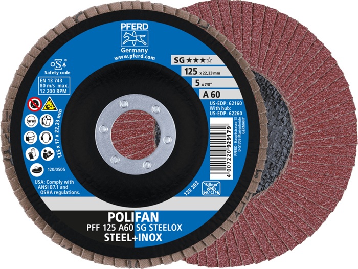 Fächerscheibe POLIFAN A SG STEELOX D.125mm K.60 fl.INOX NK PFERD